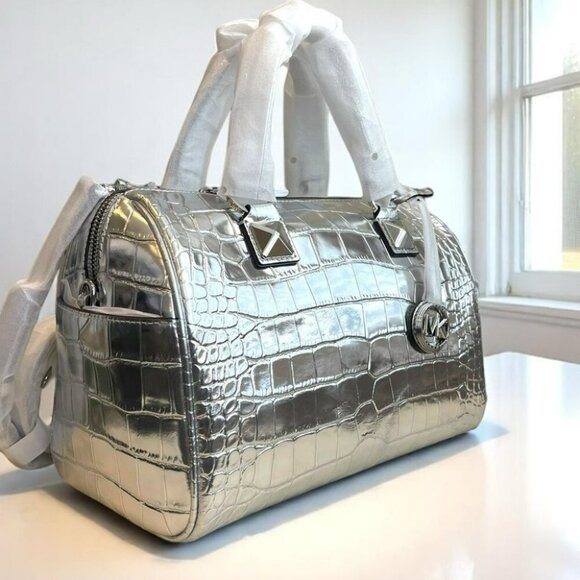 NWT Michael Kors Silver Satchel - Picture 2 of 14